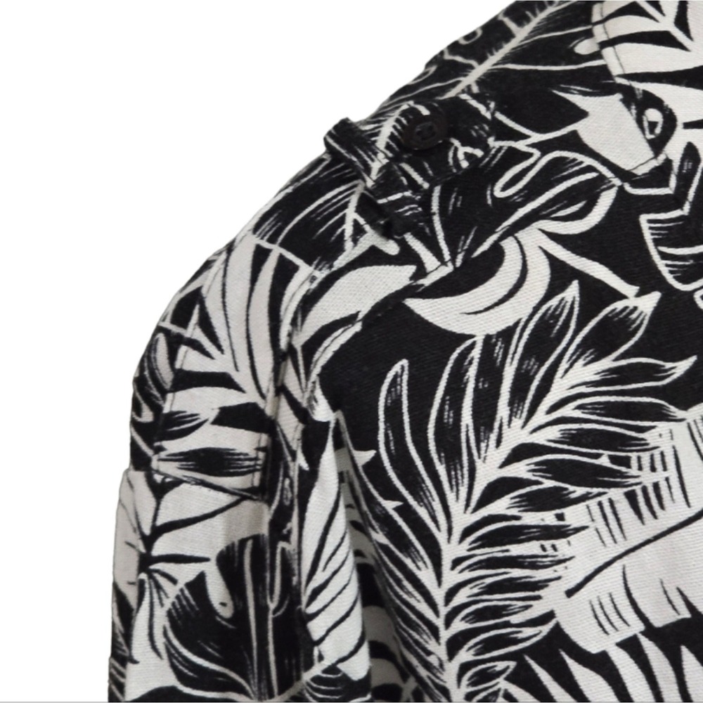 Calvin Klein Black White Tropical Palm Linen Blend Button Blouse Top Shirt 3X - Picture 4 of 11